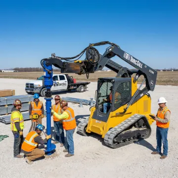 Commercial helical pile foundation installation at industrial facility