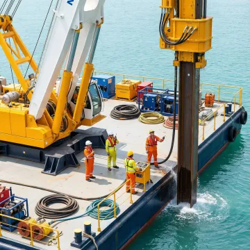 Marine grade steel piling installation in coastal waters