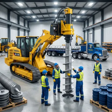 Industrial piling contractors installing helical piles at energy facility
