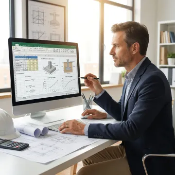 Structural engineer reviewing load calculation blueprints and foundation design plans
