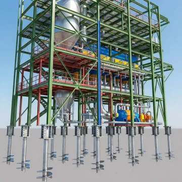 Helical pile foundation supporting oil and gas equipment