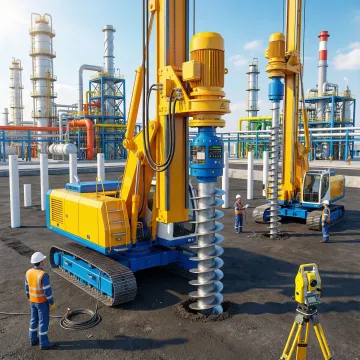 Helical pile foundation installation at oil and gas processing facility