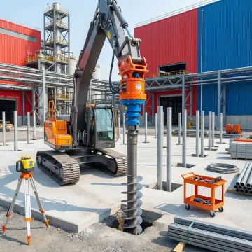 Industrial helical pile foundation installation at manufacturing facility in Ohio