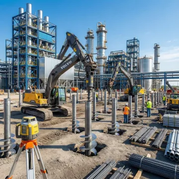 Illinois industrial facility with helical pile foundation system installation