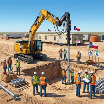 Industrial foundation engineering project with helical pile installation at Texas energy facility