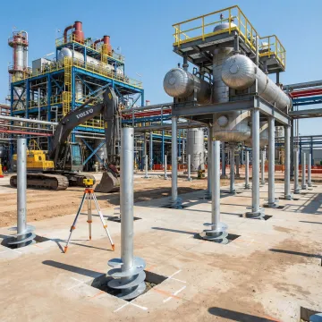 Helical pile foundation system supporting industrial equipment at Texas facility