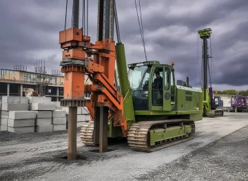 Heavy-duty pile driving equipment operating in Alaska's rugged terrain