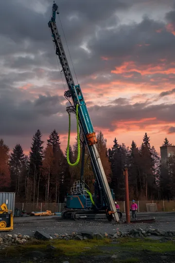 Professional crew installing pressure grouted piles with specialized drilling equipment
