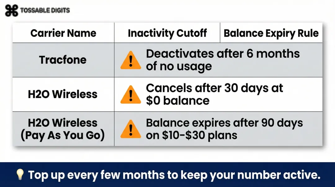 Prepaid carrier inactivity policy comparison chart for expats abroad