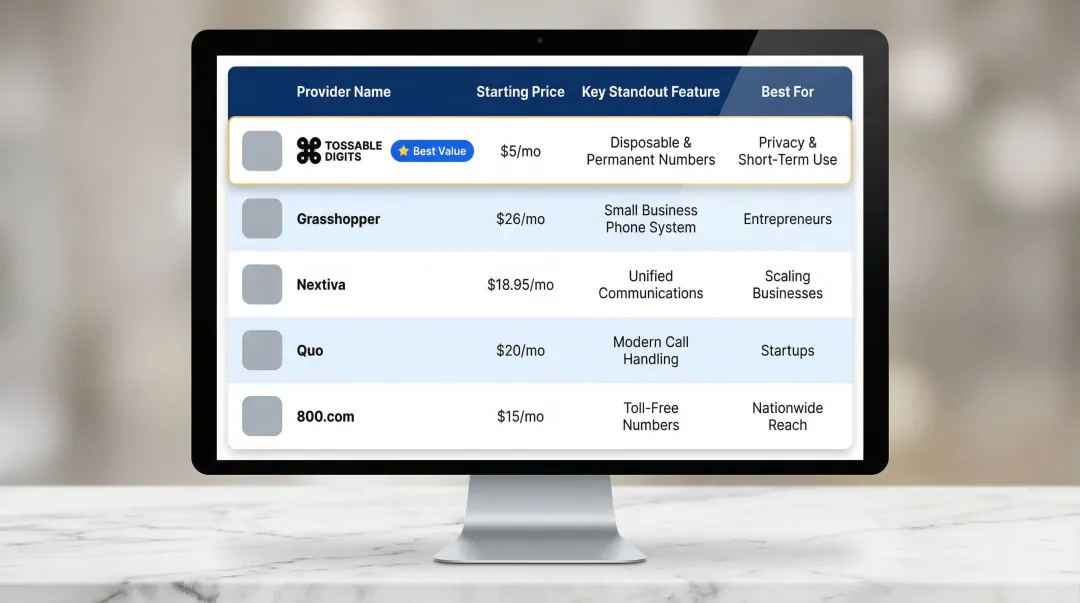 Five best virtual toll-free number providers 2026 comparison pricing features chart