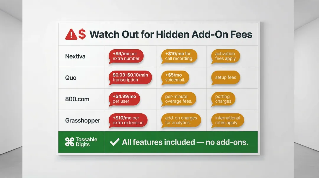 Hidden add-on fees comparison across virtual toll-free number providers breakdown