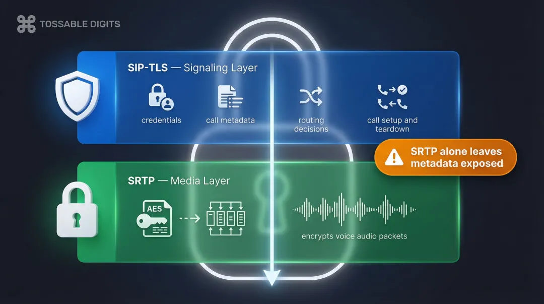 SIP-TLS versus SRTP two-layer VoIP encryption protection comparison diagram