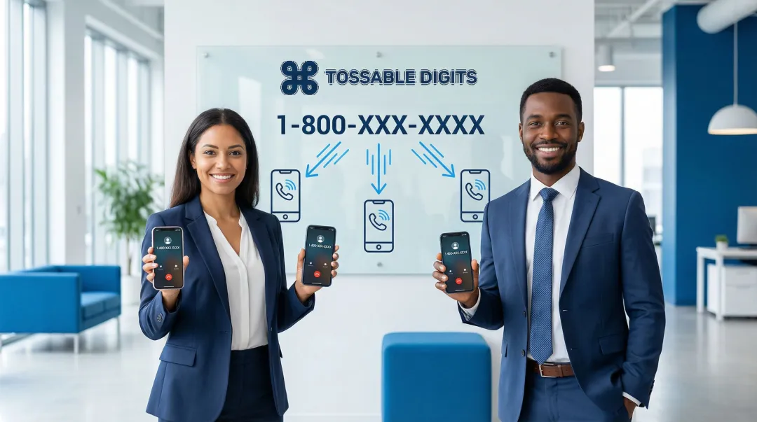 Small business team receiving forwarded toll-free calls across multiple mobile devices simultaneously