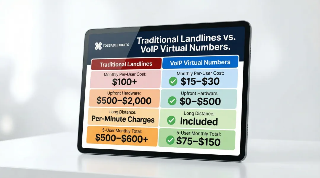 VoIP virtual numbers versus traditional landlines cost comparison infographic breakdown