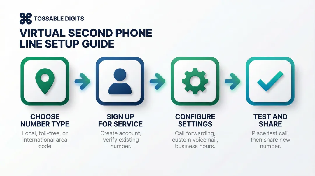 Four-step virtual second phone line setup process configuration flow diagram