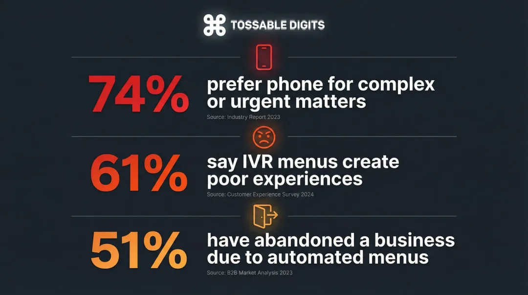 IVR consumer frustration statistics showing abandonment rates and phone support preferences