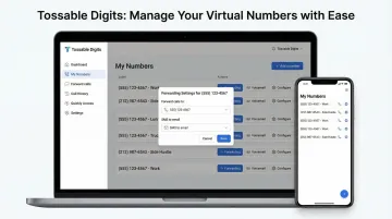 Tossable Digits virtual phone number app dashboard managing call forwarding settings