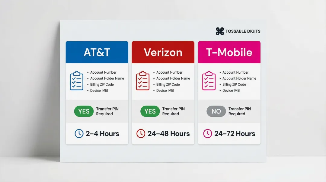AT&T Verizon T-Mobile landline port requirements comparison table infographic