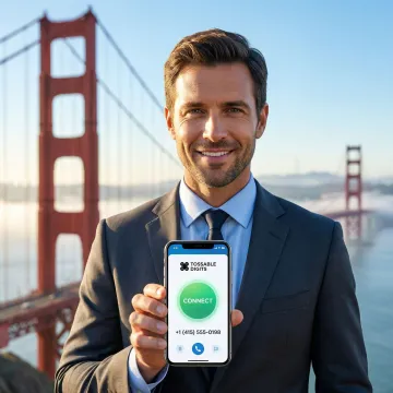Professional using smartphone with San Francisco Golden Gate Bridge in background