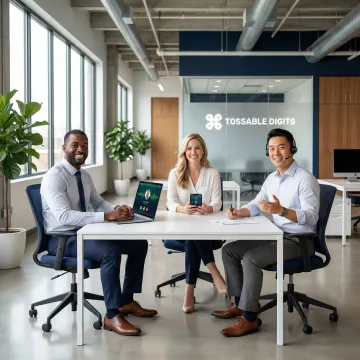 Indiana business team using VoIP phone system on laptops and mobile devices