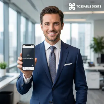 Professional displaying 445 area code vanity phone number on business card