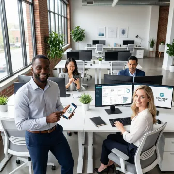 Modern Buffalo business office with cloud VoIP phone system in use