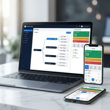 Virtual PBX call routing interface showing call flow distribution