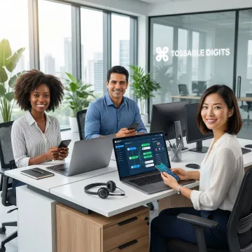 Professional business team managing incoming calls through virtual PBX system