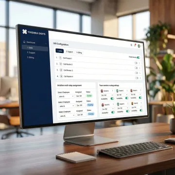 Dashboard showing virtual phone system setup process with multiple extensions