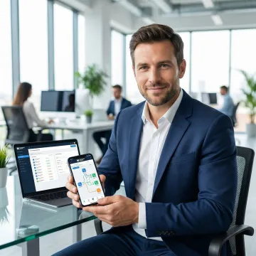 Business professional using virtual phone system with multiple extensions on mobile device