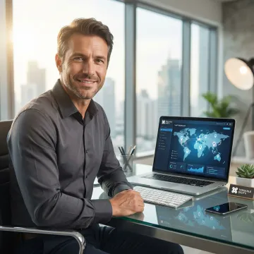 Global business professional managing VoIP phone system on laptop with international calling interface