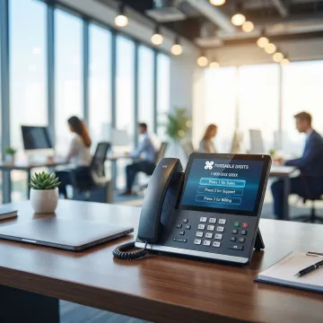 Professional business phone system with IVR menu routing calls