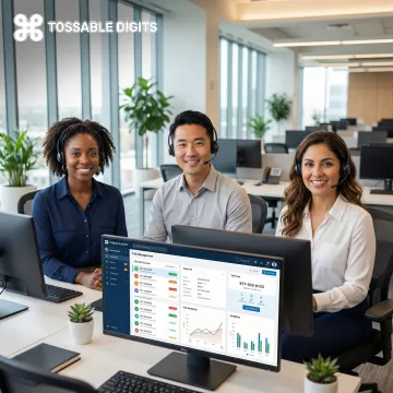 Professional business team using 877 toll-free number system