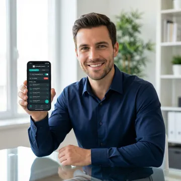 Business professional using virtual phone number on mobile device