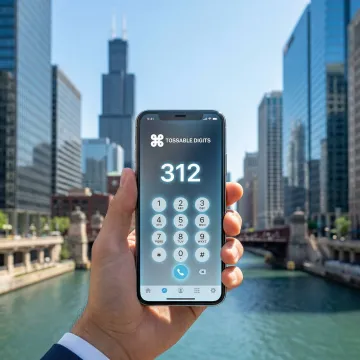 Modern Chicago business district with professional office buildings and local phone number display