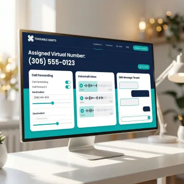Modern dashboard interface showing Miami virtual phone number features and call management