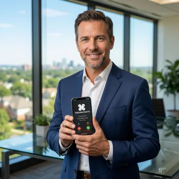 Professional using smartphone with 201 area code virtual phone number