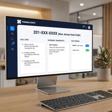 Virtual phone system dashboard showing 201 area code call management