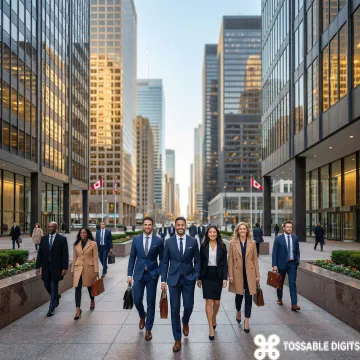 Toronto downtown financial district with modern office towers and busy urban business environment