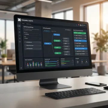 Cloud phone system dashboard showing call routing and business features