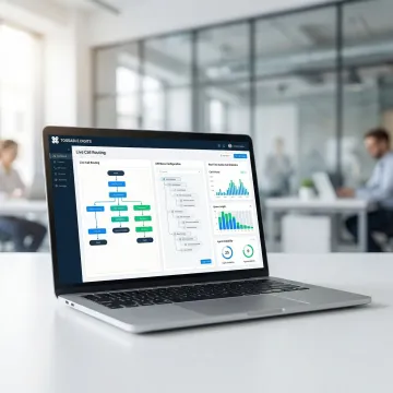 Business professional managing cloud phone system dashboard on laptop