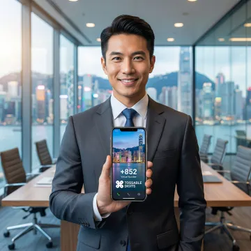 Professional using a Hong Kong virtual phone number on a smartphone