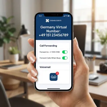 Germany virtual phone number activated on a smartphone with call forwarding enabled