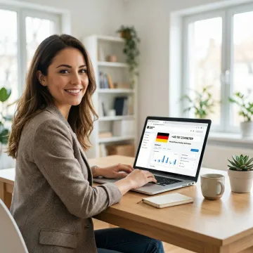 Person using a laptop to purchase a Germany virtual phone number online