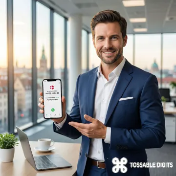 Professional using a Denmark virtual phone number on a smartphone to manage international business calls