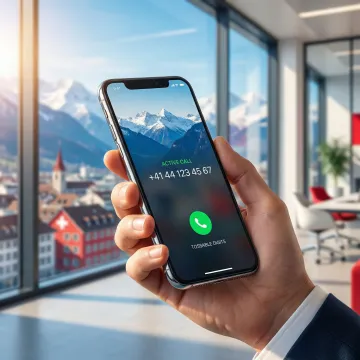 Switzerland virtual phone number active on a smartphone with Swiss landmarks in the background