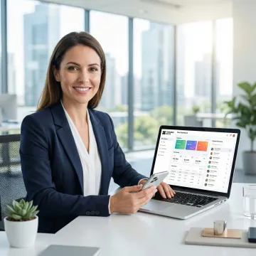 Professional using a Switzerland virtual phone number on a laptop and smartphone