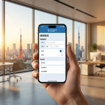 Japan virtual phone number setup on a smartphone with Tokyo cityscape in background