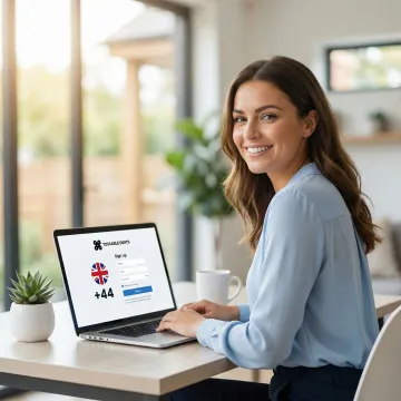 Person activating a UK virtual phone number online on a laptop