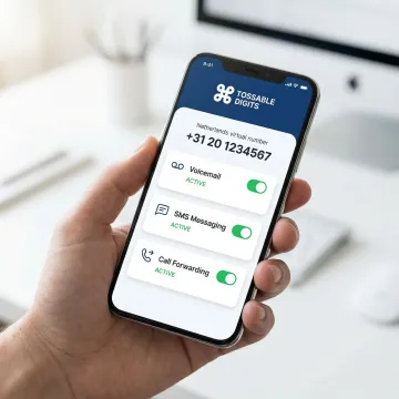 Netherlands virtual phone number features displayed on a mobile app interface